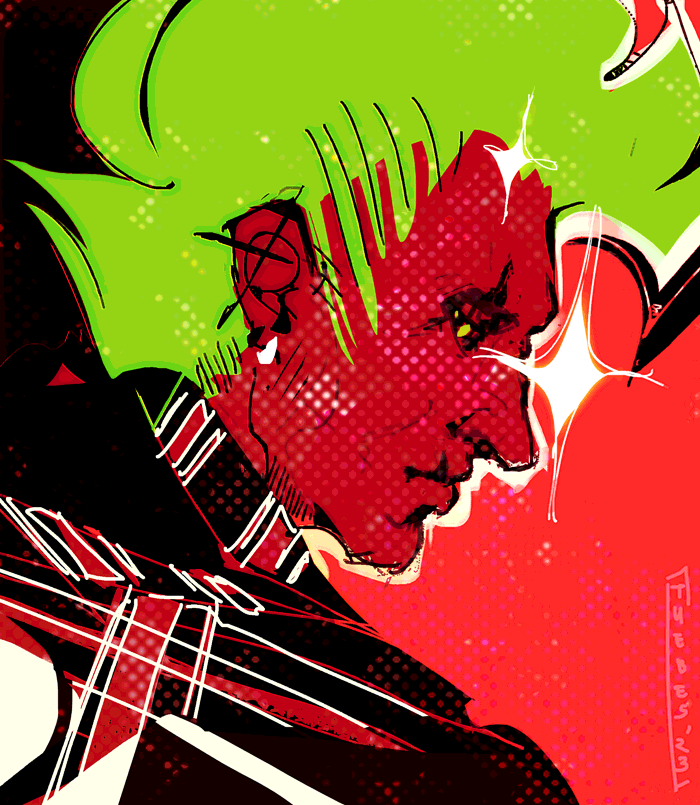 a neon red and green portrait